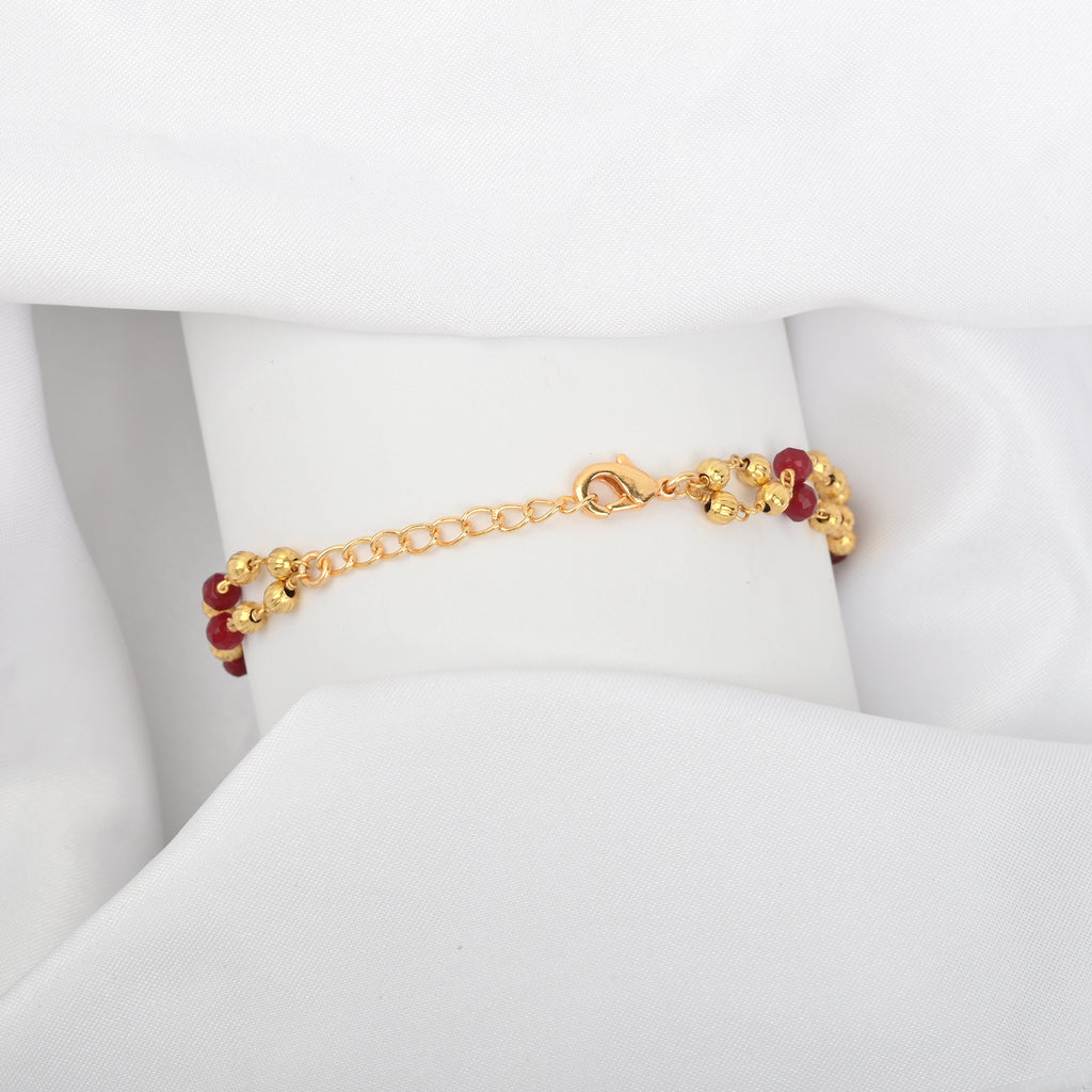 Two-Row Gold-Plated Bracelet with Faceted Ruby Beads