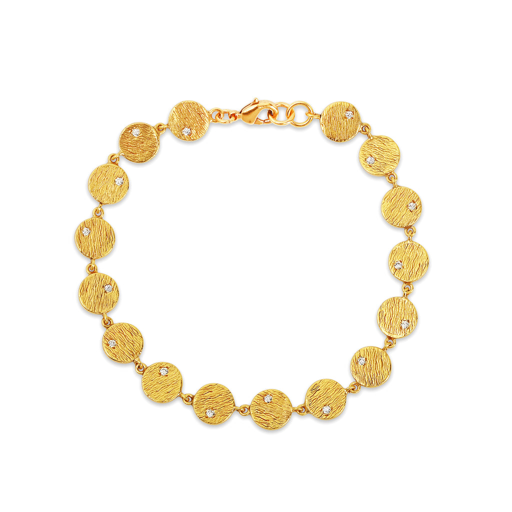Gold-Plated Textured Disc Link Bracelet with Cubic Zirconia
