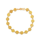 Gold-Plated Textured Disc Link Bracelet with Cubic Zirconia