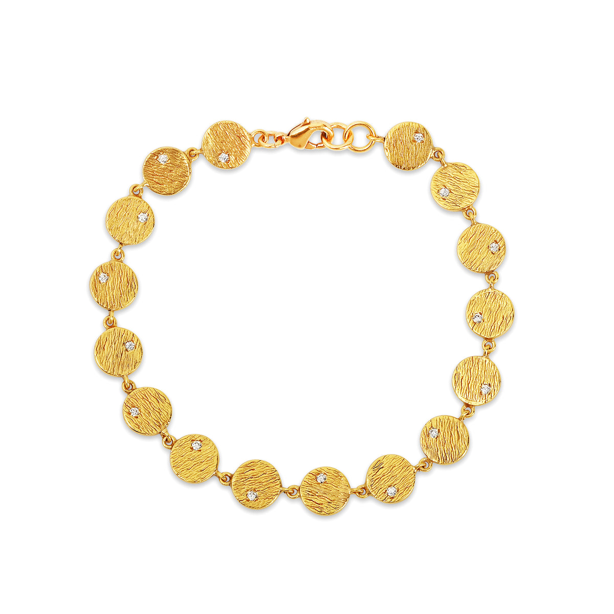 Gold-Plated Textured Disc Link Bracelet with Cubic Zirconia