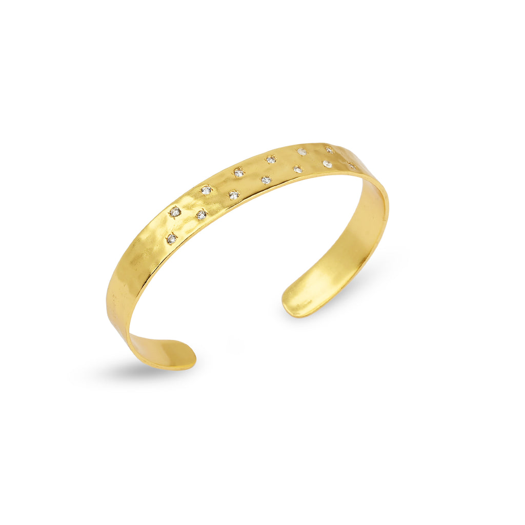 Gold Minimalist Cuff Bracelet with White CZ Accents