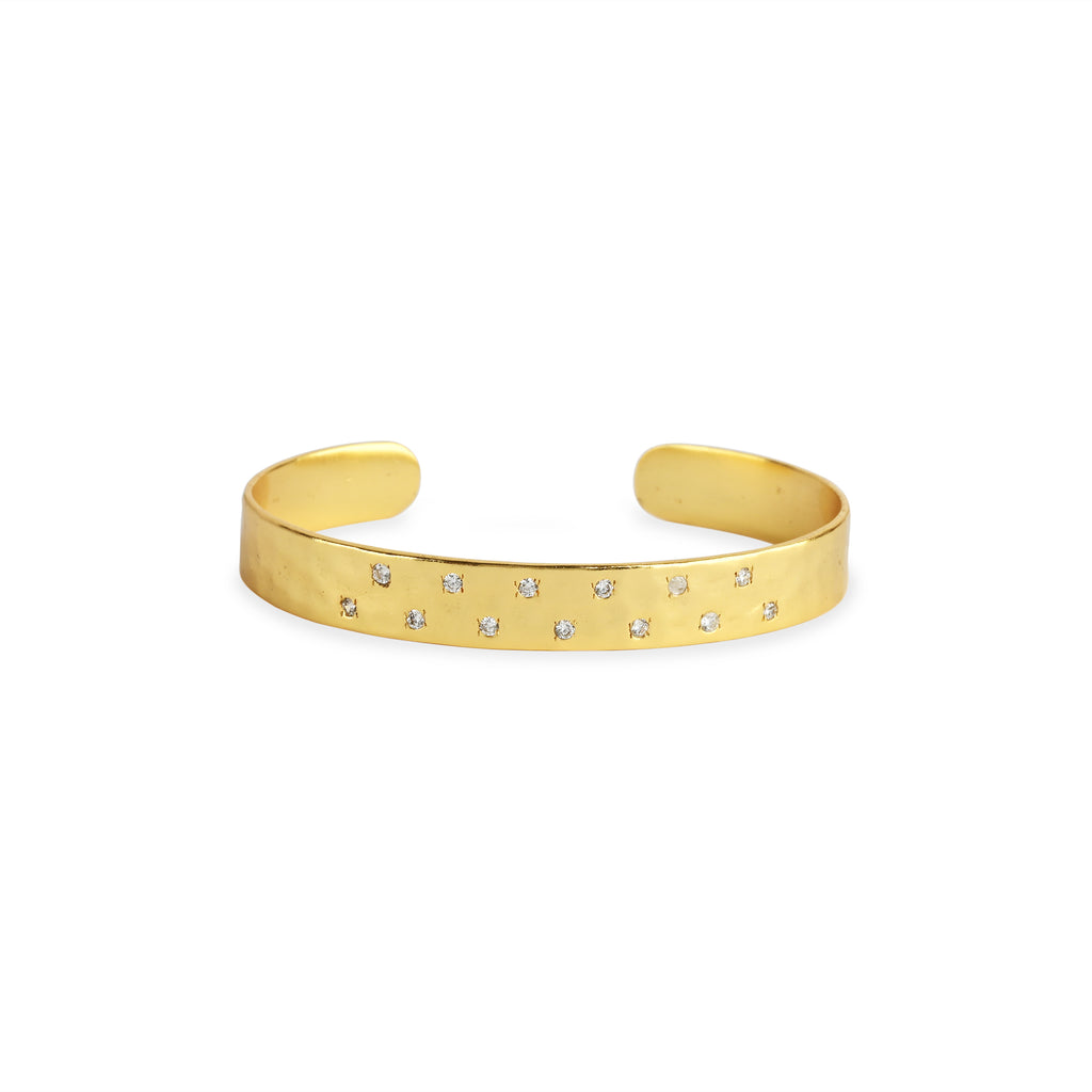 Gold Minimalist Cuff Bracelet with White CZ Accents