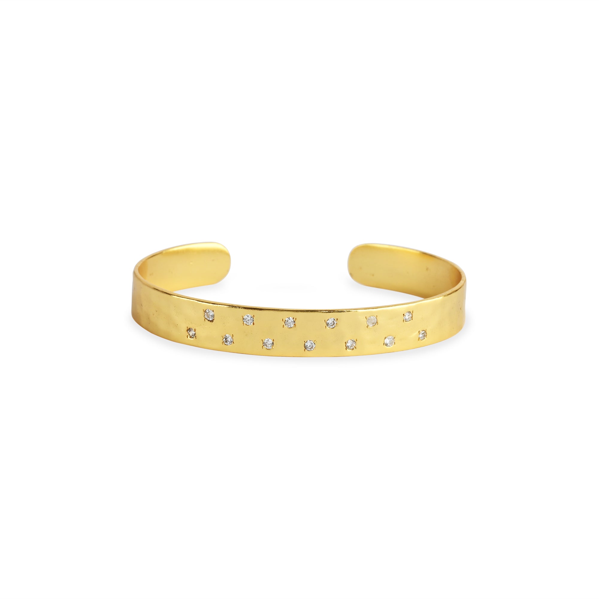 Gold Minimalist Cuff Bracelet with White CZ Accents