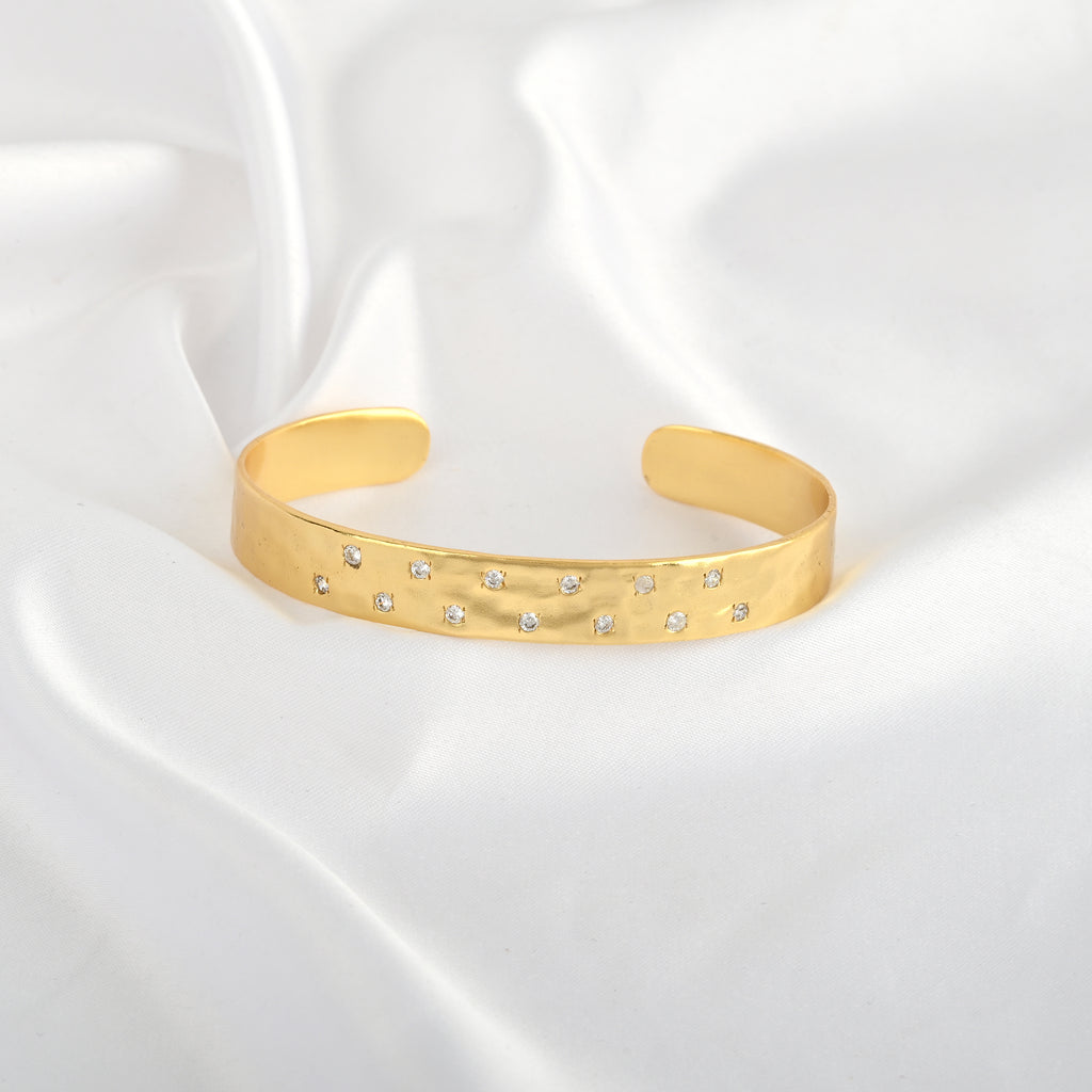 Gold Minimalist Cuff Bracelet with White CZ Accents