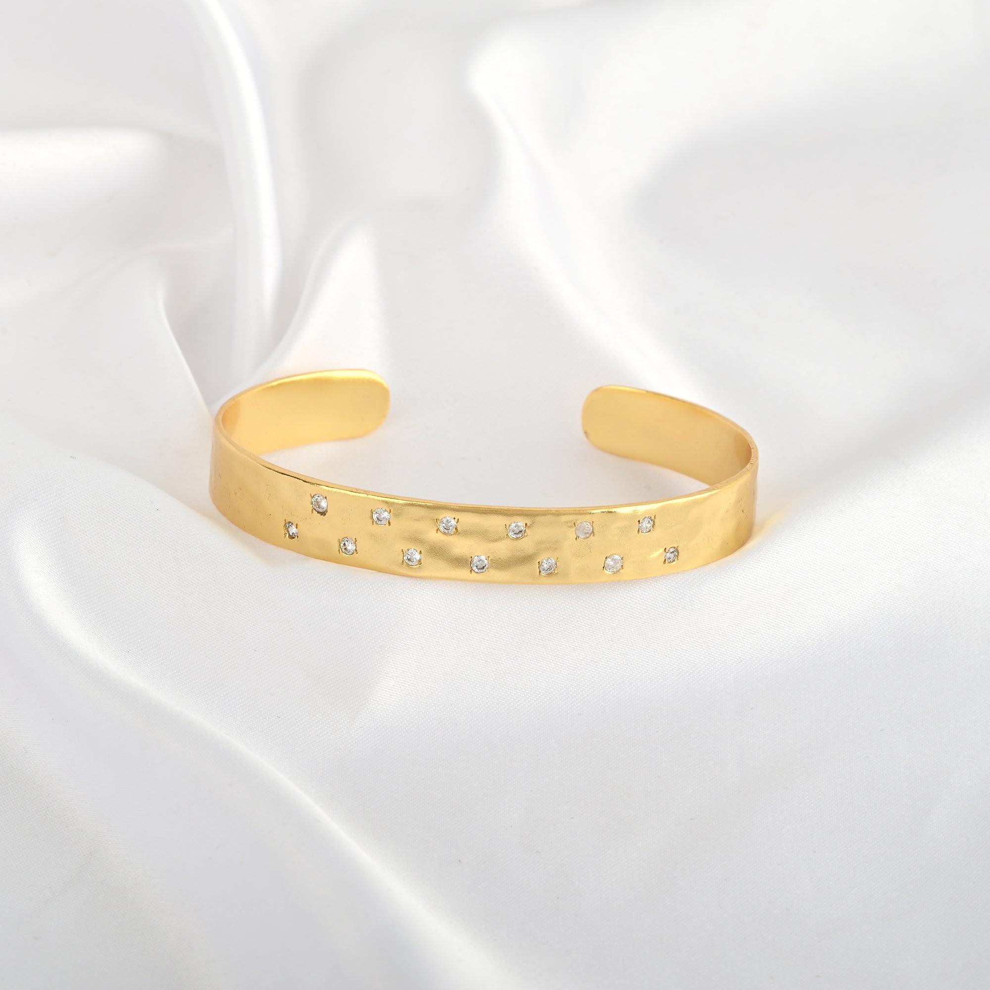 Gold Minimalist Cuff Bracelet with White CZ Accents
