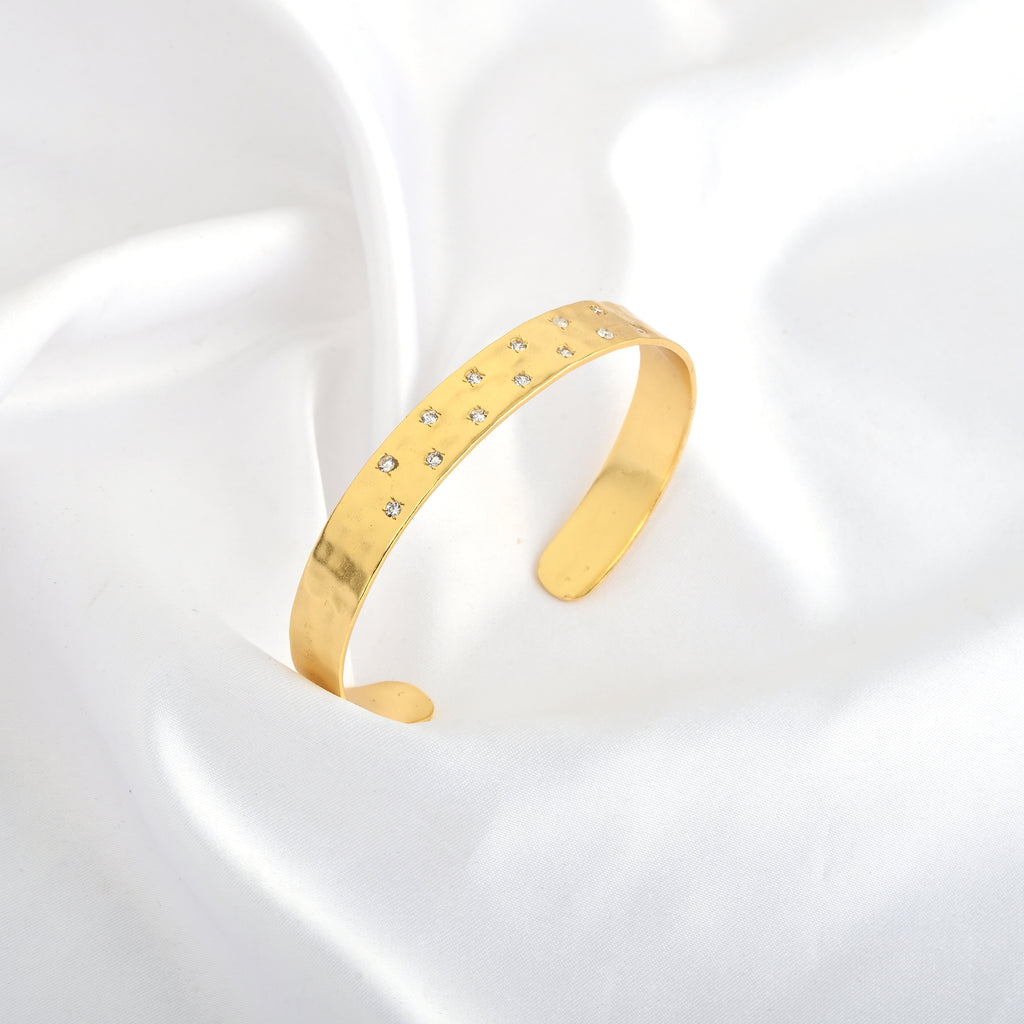Gold Minimalist Cuff Bracelet with White CZ Accents