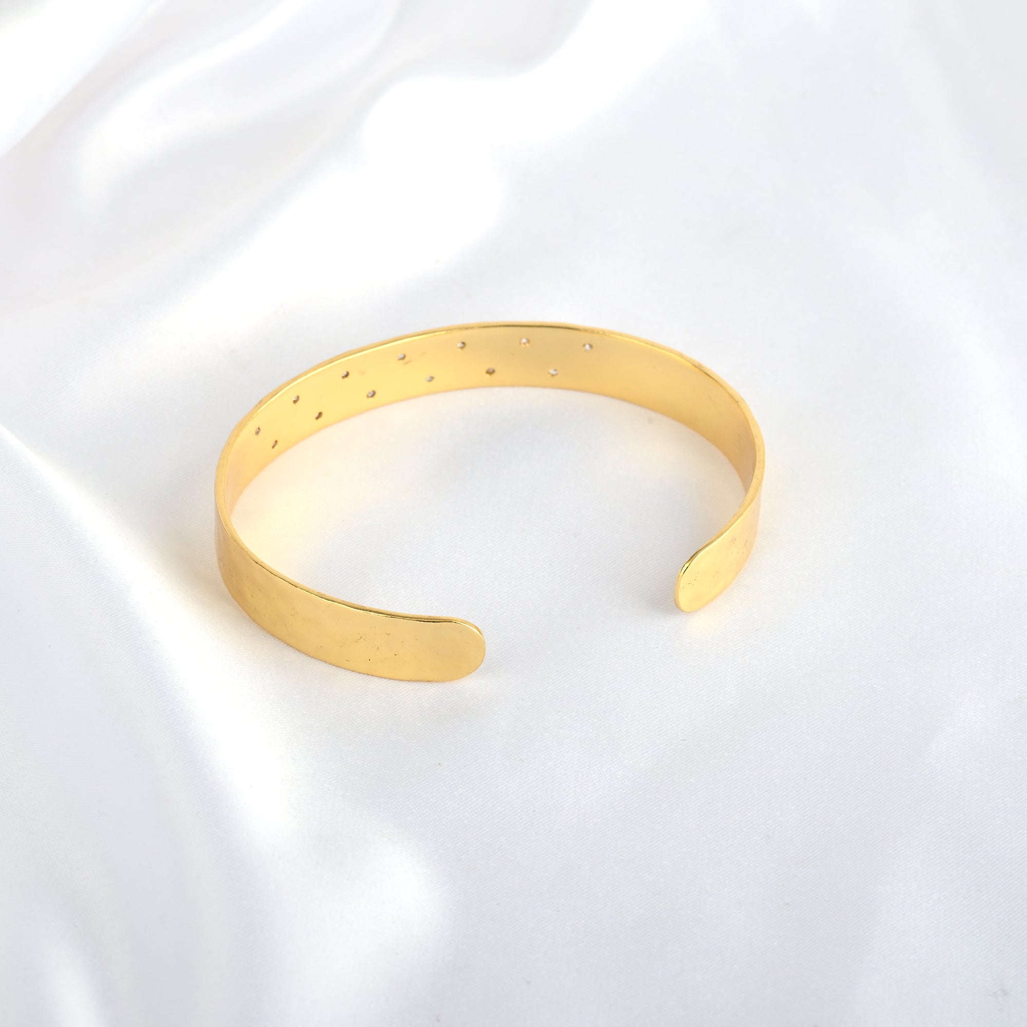 Gold Minimalist Cuff Bracelet with White CZ Accents