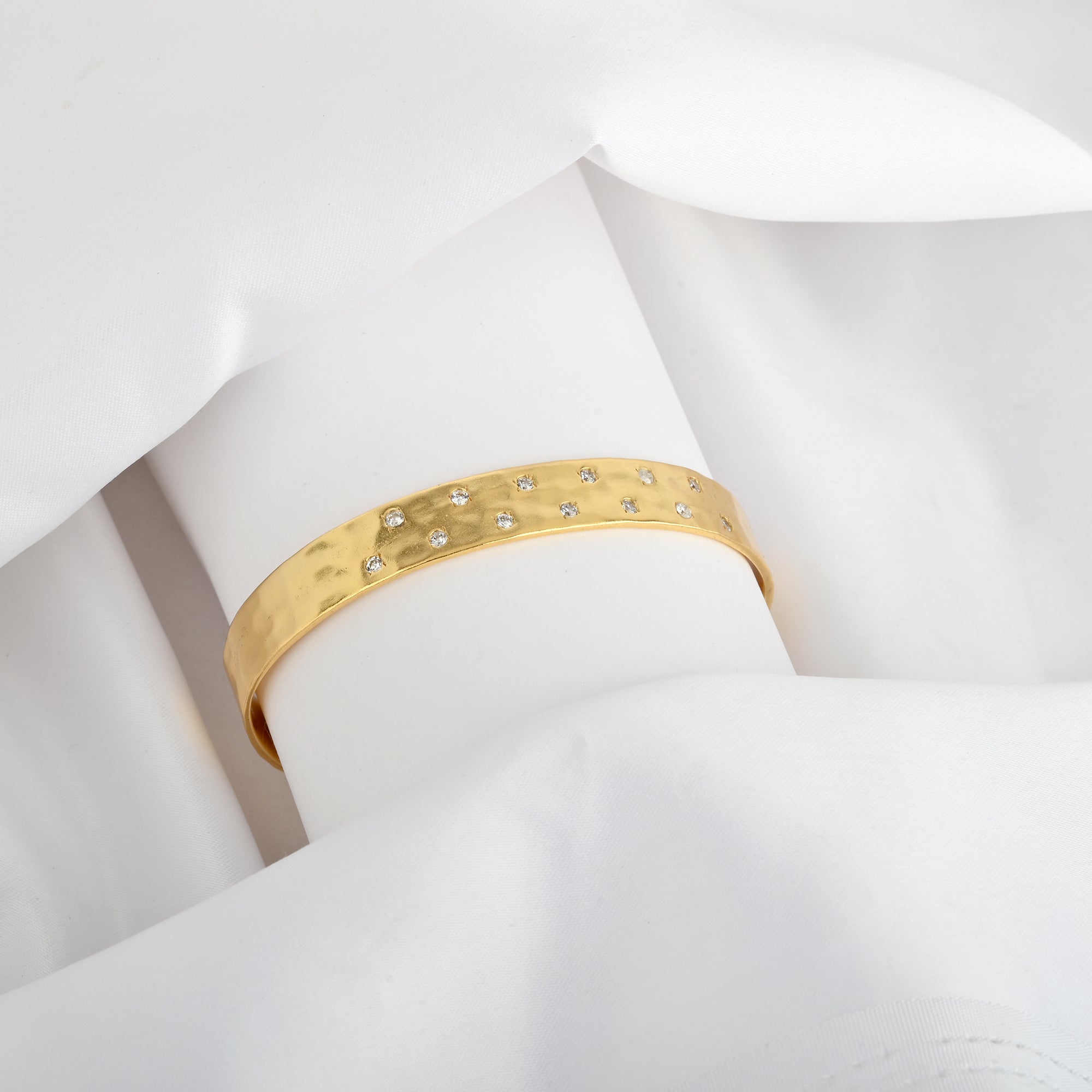Gold Minimalist Cuff Bracelet with White CZ Accents