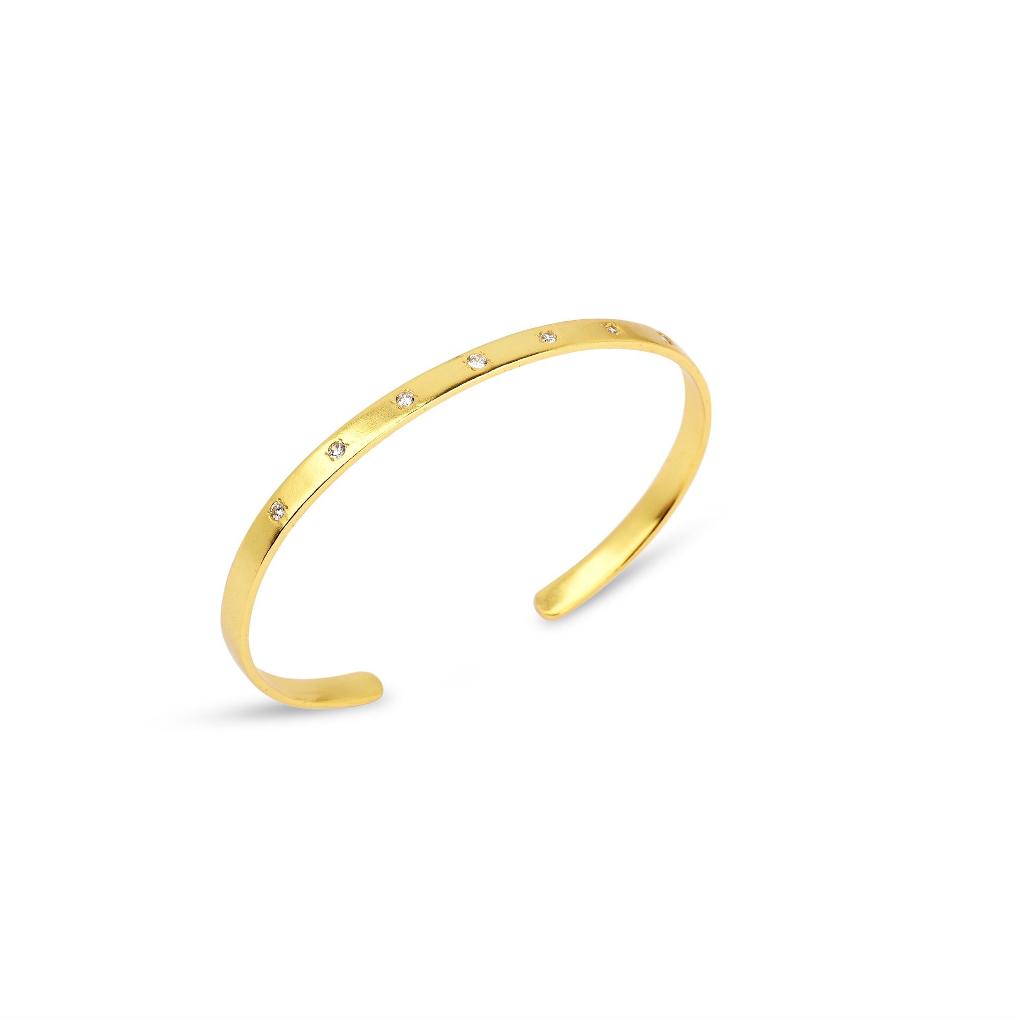 Gold Minimalist Cuff Bracelet with White CZ Accents