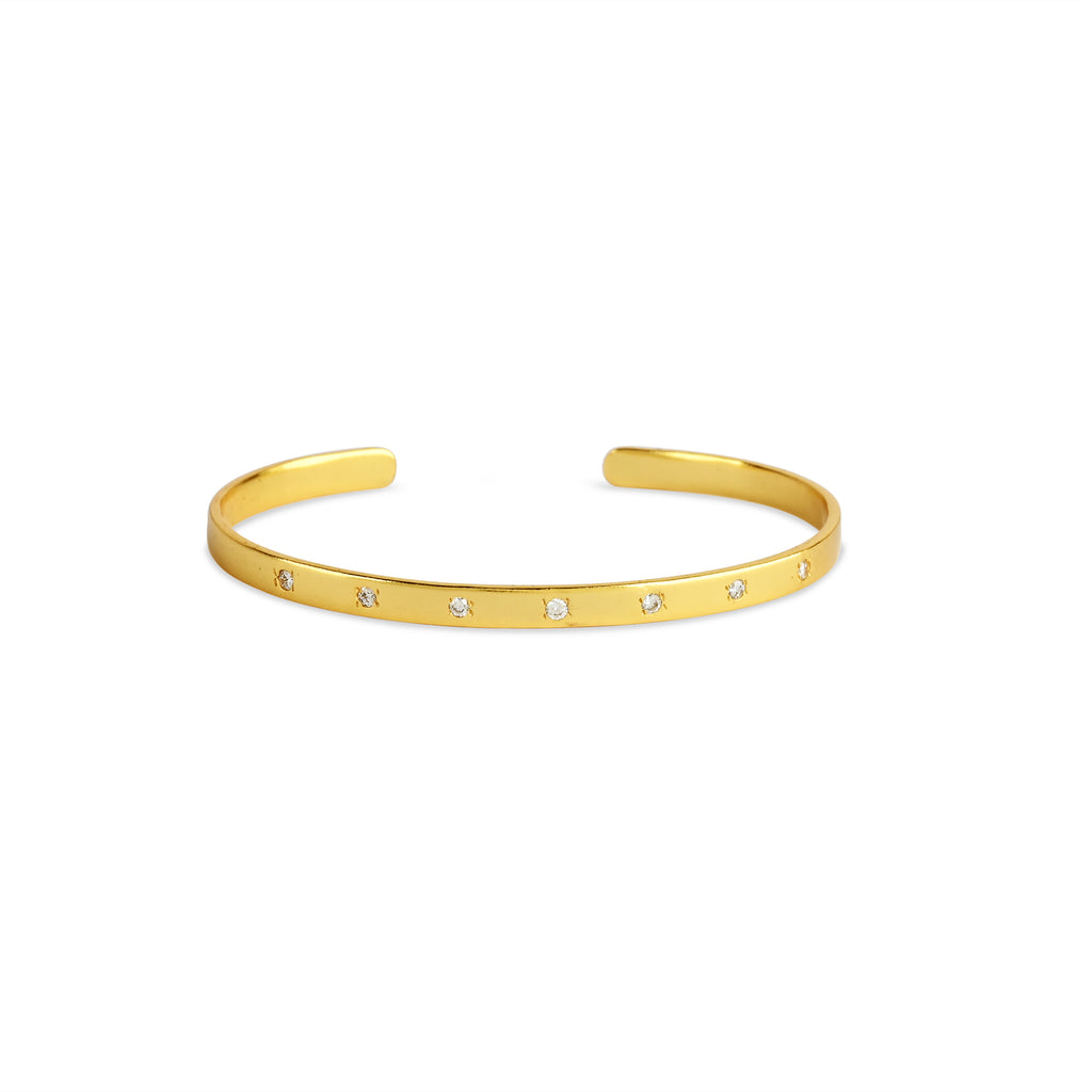 Gold Minimalist Cuff Bracelet with White CZ Accents