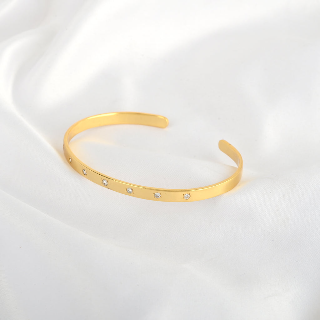 Gold Minimalist Cuff Bracelet with White CZ Accents