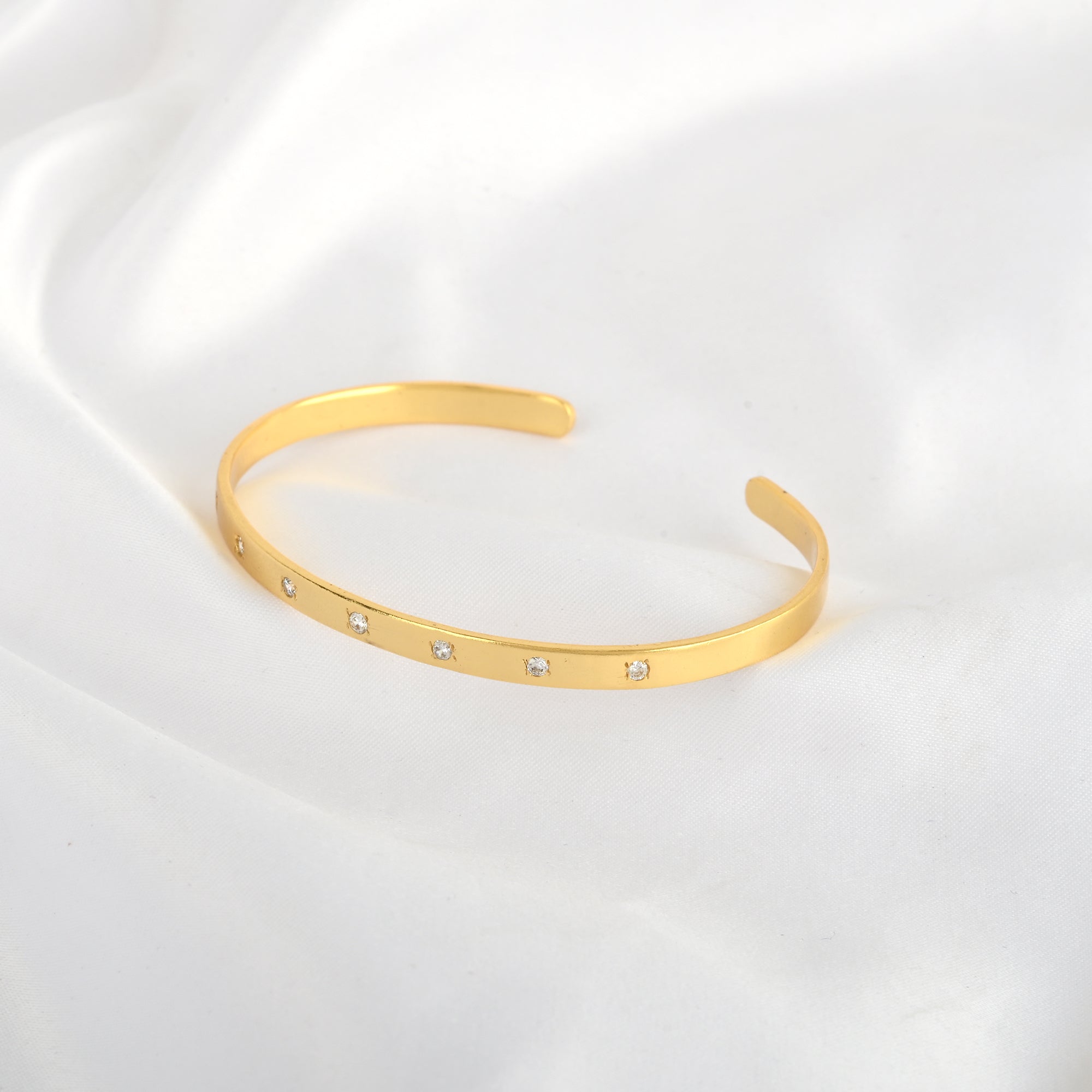Gold Minimalist Cuff Bracelet with White CZ Accents