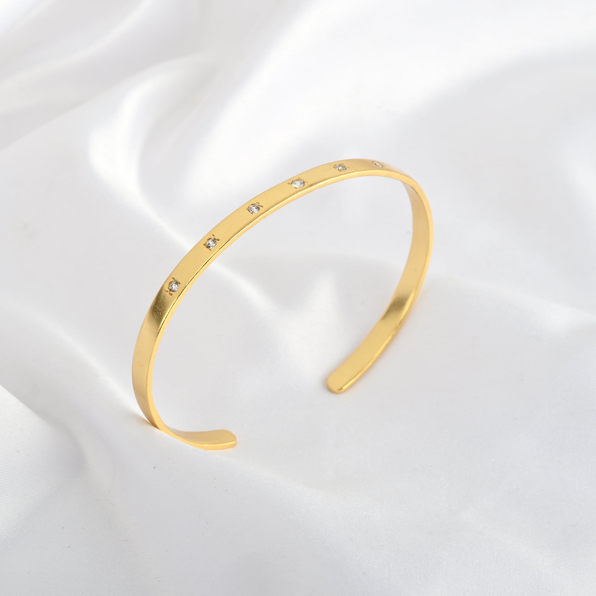 Gold Minimalist Cuff Bracelet with White CZ Accents