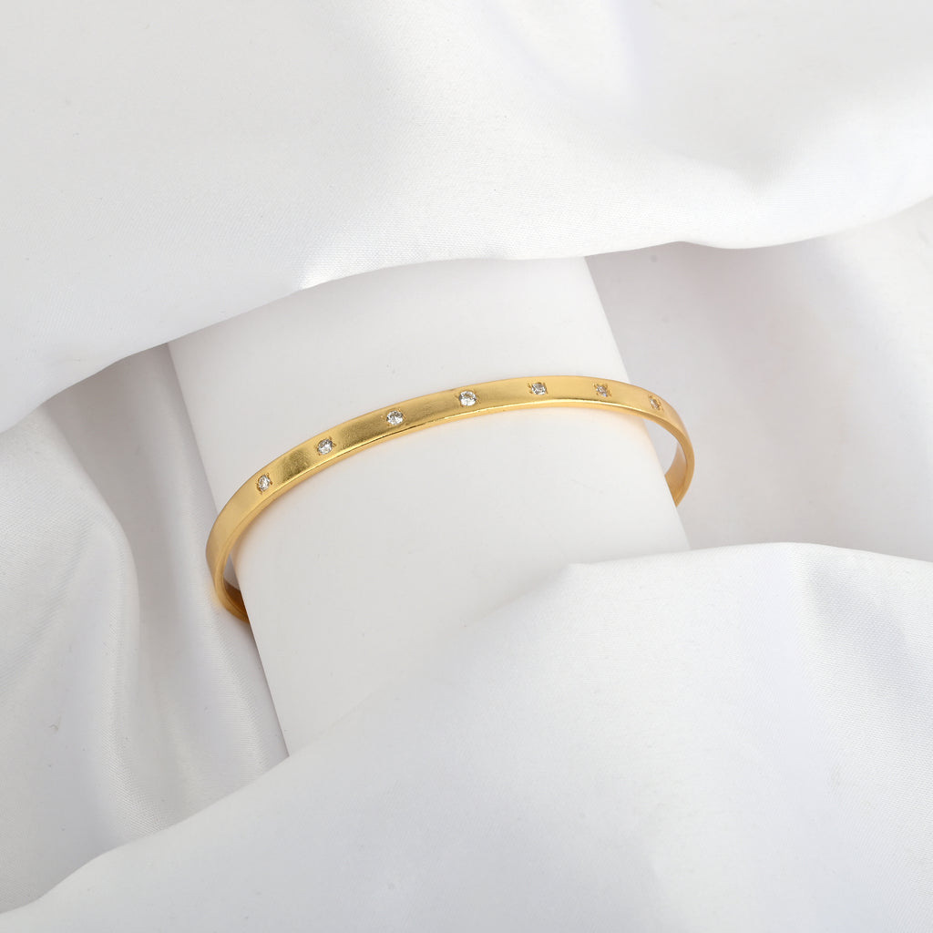 Gold Minimalist Cuff Bracelet with White CZ Accents