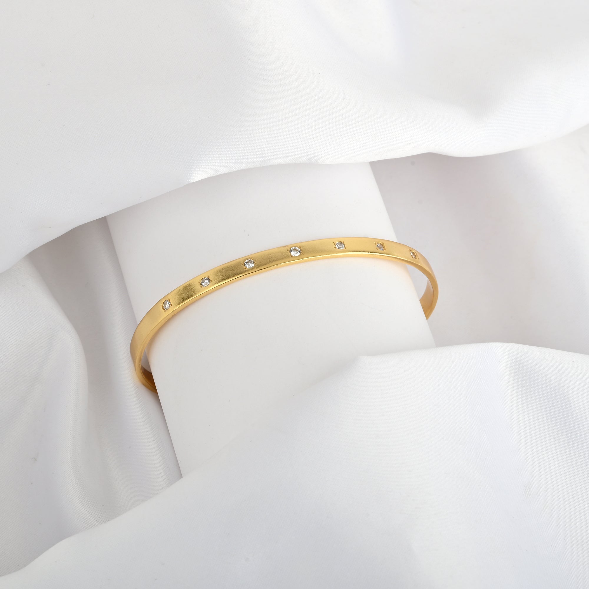 Gold Minimalist Cuff Bracelet with White CZ Accents