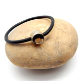 Brass Silver Oxidized Plated Smoky Gemstone With Black Leather Bracelets