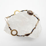 Gold Plated Smoky Gemstone With Brown Leather Bracelets