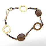 Gold Plated Smoky Gemstone With Brown Leather Bracelets