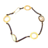 Gold Plated Smoky Gemstone With Brown Leather Bracelets