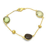 Brass Gold Plated Prehnite, Smoky, Green Amethyst Gemstone With Round Metal Finding Bracelets