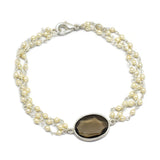 Silver Plated Pearl, Smoky Gemstone Chain Bracelets