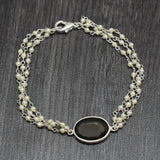 Brass Silver Plated Pearl, Smoky Gemstone Chain Bracelets