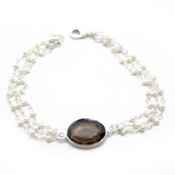 Silver Plated Pearl, Smoky Gemstone Chain Bracelets