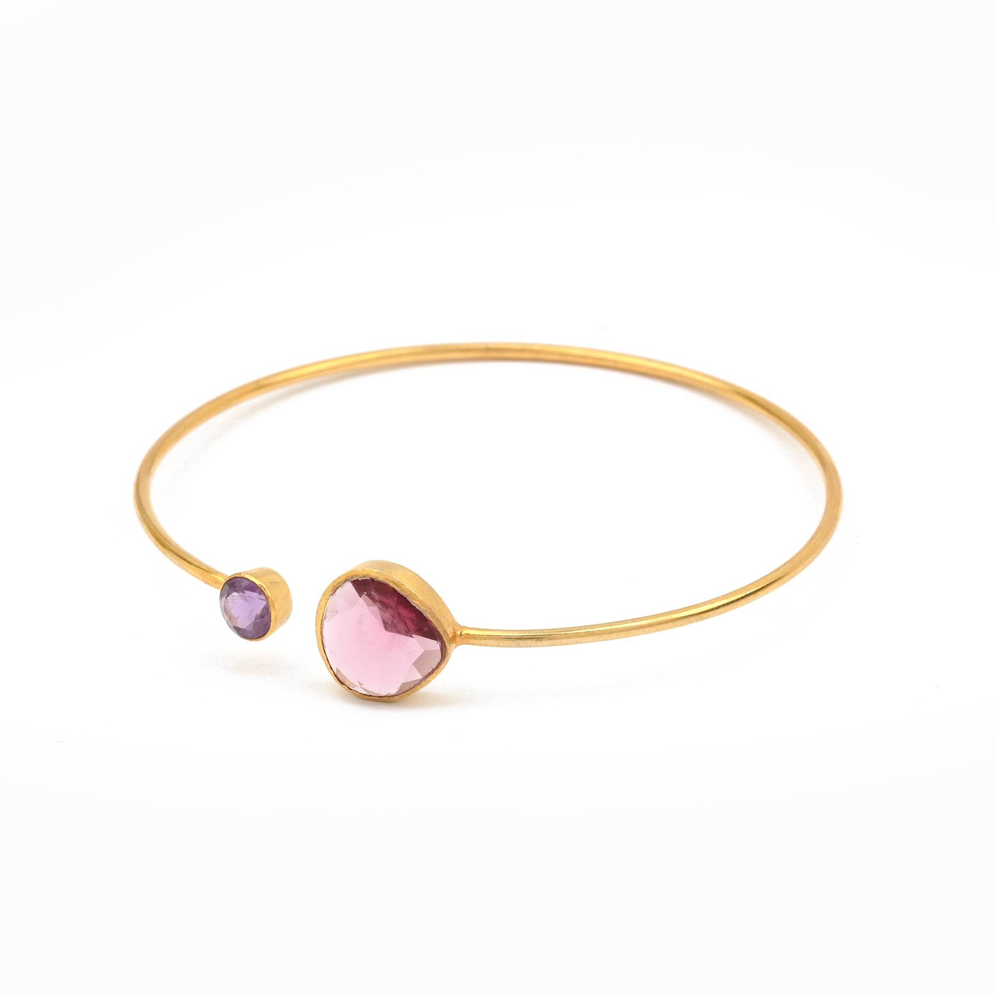 Pink Tourmaline, Amethyst Gemstone Adjustable Bangles - La Vitá Jewels