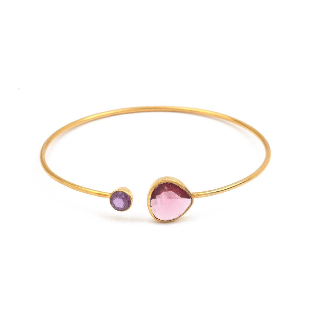Pink Tourmaline, Amethyst Gemstone Adjustable Bangles - La Vitá Jewels