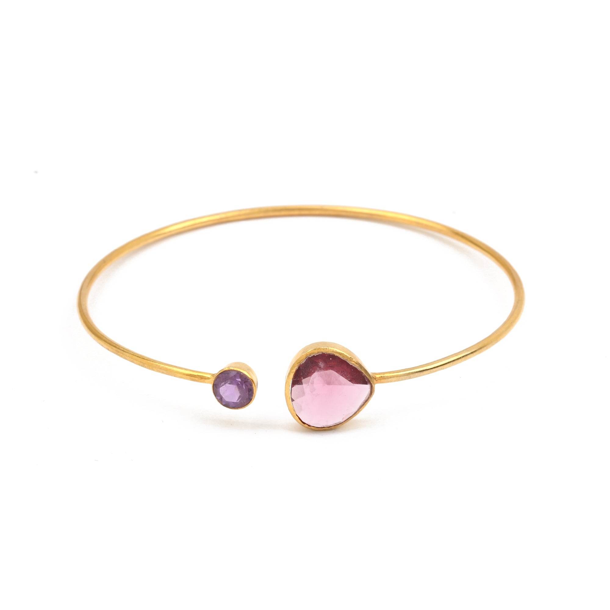 Pink Tourmaline, Amethyst Gemstone Adjustable Bangles - La Vitá Jewels