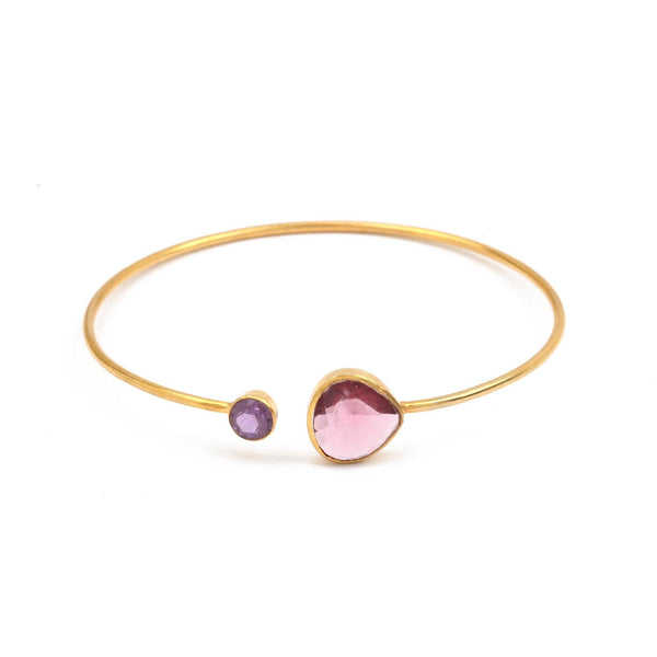 Pink Tourmaline, Amethyst Gemstone Adjustable Bangles - La Vitá Jewels