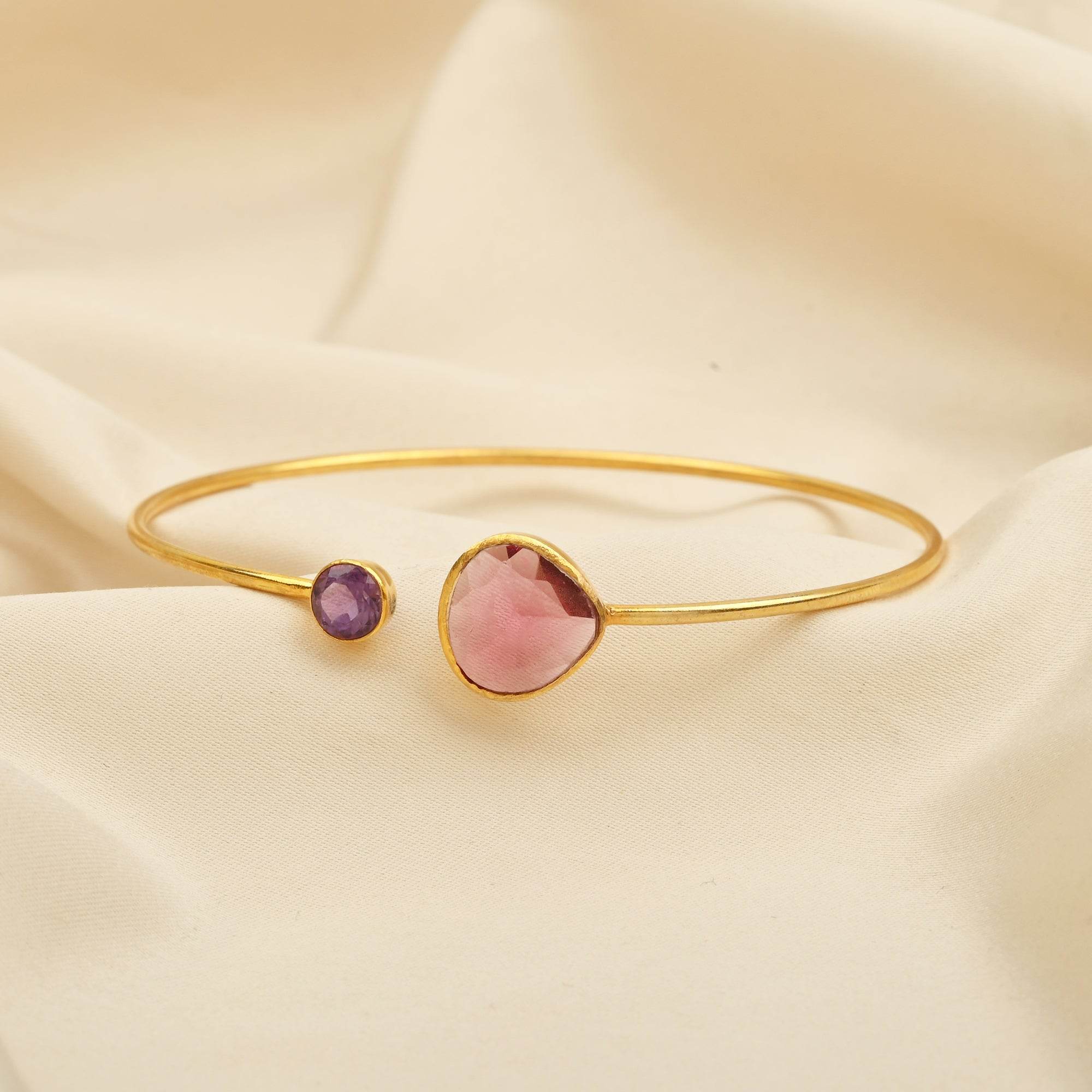 Pink Tourmaline, Amethyst Gemstone Adjustable Bangles - La Vitá Jewels