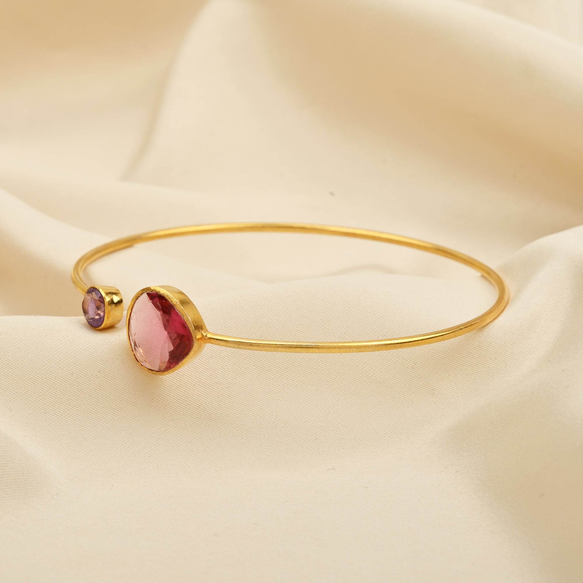 Pink Tourmaline, Amethyst Gemstone Adjustable Bangles - La Vitá Jewels