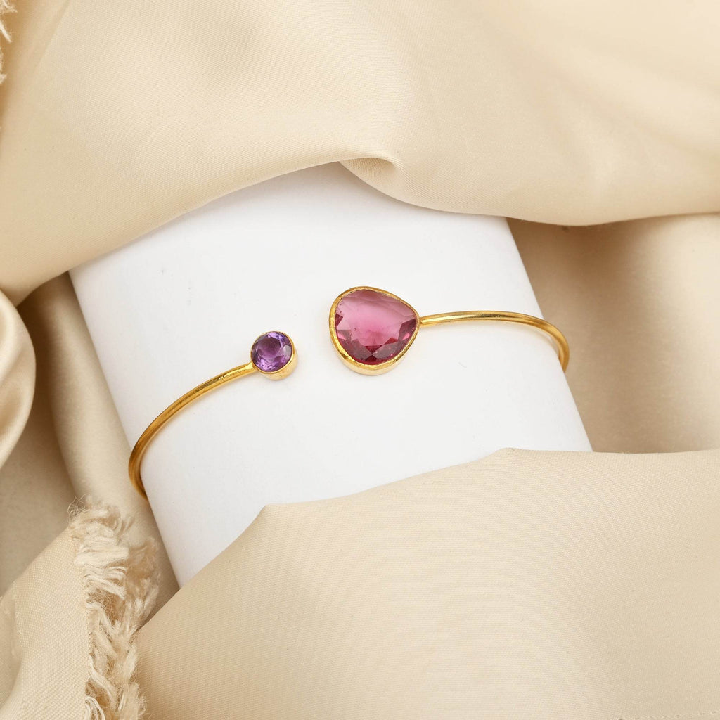 Pink Tourmaline, Amethyst Gemstone Adjustable Bangles - La Vitá Jewels