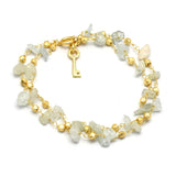 Brass Gold Plated Aquamarine Gemstone With Key Charms Bracelets