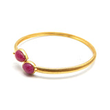 Brass Gold Plated Pink Quartz Gemstone Adjustable Bangles