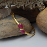 Brass Gold Plated Pink Quartz Gemstone Adjustable Bangles