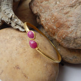 Brass Gold Plated Pink Quartz Gemstone Adjustable Bangles