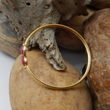 Brass Gold Plated Pink Quartz Gemstone Adjustable Bangles