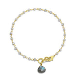 Brass Gold Plated White Rainbow, Labradorite Gemstone Bracelets