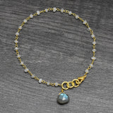 Brass Gold Plated White Rainbow, Labradorite Gemstone Bracelets