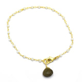 Brass Gold Plated White Rainbow, Labradorite Gemstone Bracelets