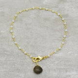 Brass Gold Plated White Rainbow, Labradorite Gemstone Bracelets