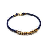 Gold, Silver Plated Metal Beads With Blue Thread Bracelets