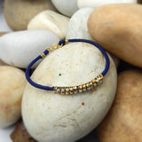 Brass Gold, Silver Plated Metal Beads With Blue Thread Bracelets