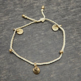 Brass Gold Plated Metal Charms With White Thread Bracelets