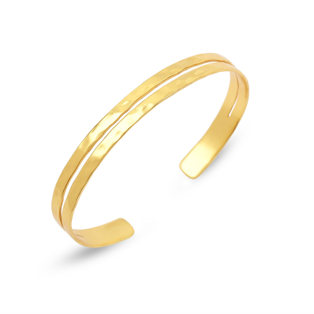 Dual Wave Gold Cuff Bangle