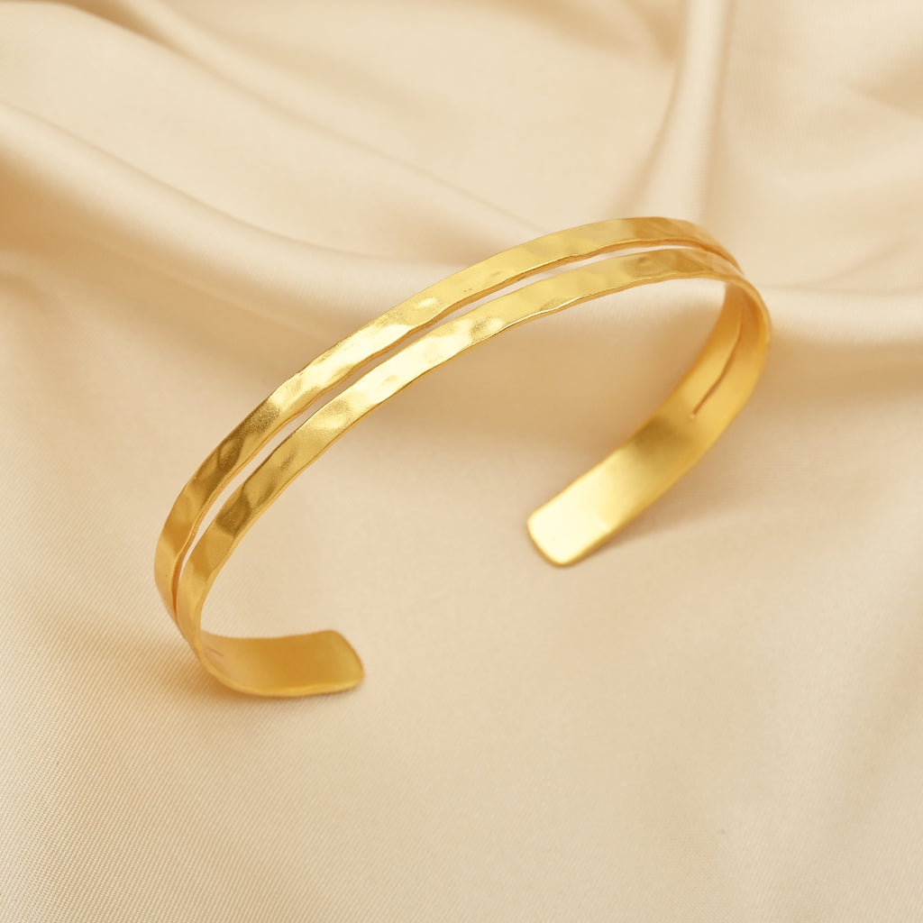 Dual Wave Gold Cuff Bangle