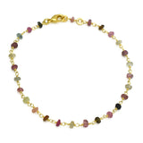 Brass Gold Plated Multi Tourmaline Gemstone Beaded Bracelet