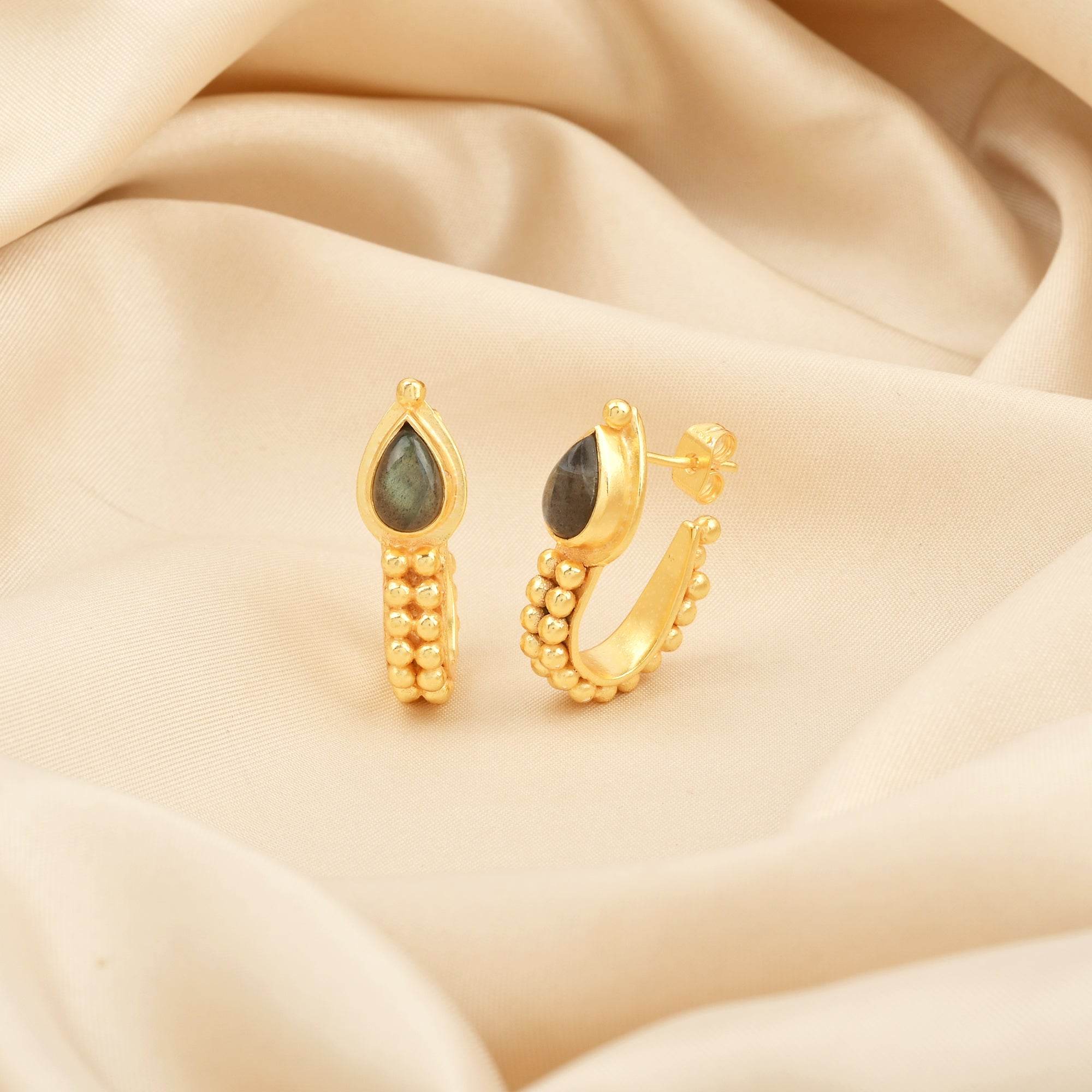 Labradorite Gemstone Hoop Earrings - La Vitá Jewels